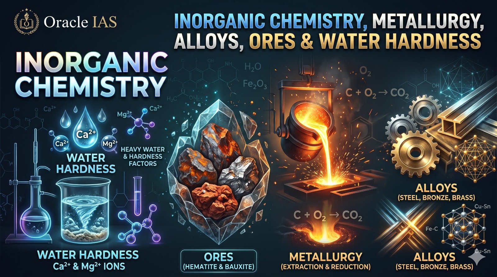 Inorganic Chemistry, Metallurgy, Alloys, Ores & Water Hardness